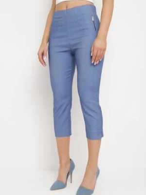 Niebieskie Spodnie o Długości 3/4 z Elastyczną Gumką w Pasie i Wiązaniem Cidasara new fashion