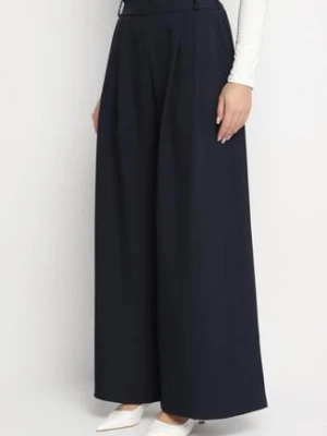 Granatowe Spodnie o Fasonie Palazzo z Wsuwanymi Kieszeniami Adivena jumelle