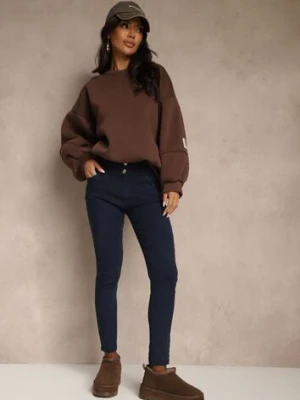 Granatowe Spodnie z Bawełną Typu Skinny High Waist Ozdobione Cyrkoniami Sovzeki queene
