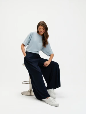 Granatowe spodnie z szerokimi nogawkami Top Secret