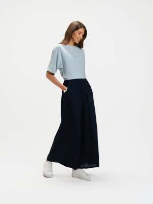 Granatowe spodnie z szerokimi nogawkami Top Secret