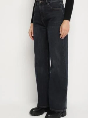 Granatowe Szerokie Jeansy z Dodatkiem Wiskozy z Wysokim Stanem Zenoa milas91