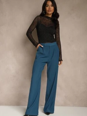 Granatowe Szerokie Spodnie z Zapięciem na Haczyk Brutris retro & icone