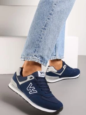 Granatowe Sznurowane Buty Sportowe z Naszywką z Boku Koriala