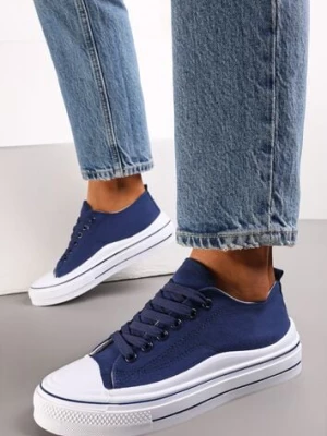 Granatowe Sznurowane Trampki do Kostki Kalyne