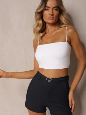 Granatowe Szorty o Klasycznym Kroju z Paskiem w Talii Rivanette