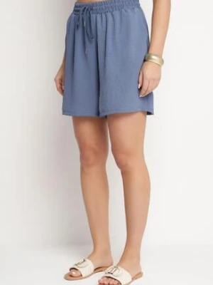 Granatowe Szorty z Wiskozą i Wysokim Stanem Puvea defox