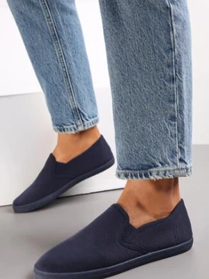 Granatowe Tenisówki Materiałowe na Płaskiej Podeszwie Ediany