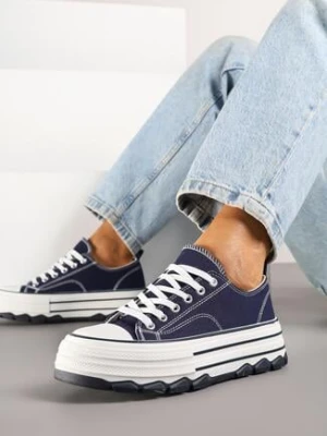 Granatowe Trampki na Grubej Podeszwie pod Kostkę Adsoria via giulia