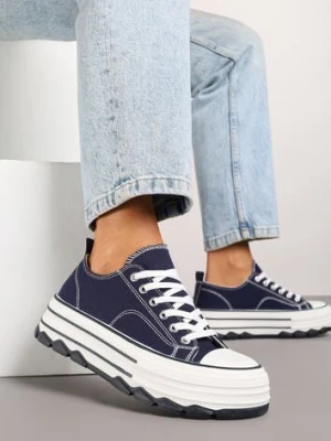 Granatowe Trampki na Platformie z Paskami i Niską Cholewką Zienelle via giulia