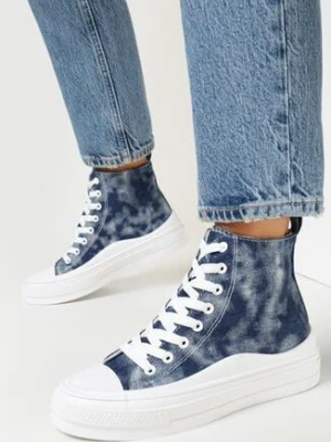 Granatowe Trampki za Kostkę Stylizowane na Jeansowe Zoriva