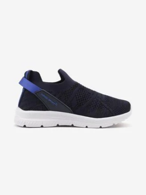 Granatowe Wsuwane Buty Sportowe Sneakersy z Siateczki ze Skórzaną Wkładką Rosaliris