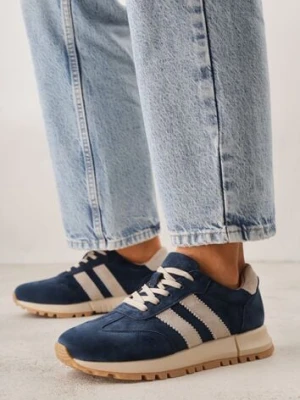 Granatowo-Beżowe Sneakersy ze Skóry Naturalnej z Paskami Kiarre goodin