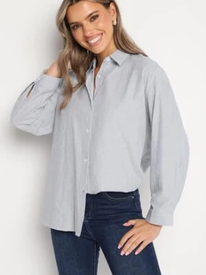 Granatowo-Biała Koszula w Drobne Paski o Klasycznym Fasonie Arkelea wei wei