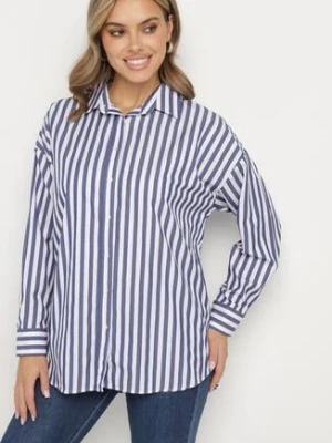 Granatowo-Biała Koszula z Bawełny Zapinana na Guziki w Paski Blilia miss poem