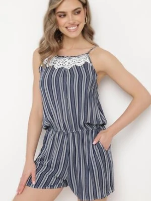 Granatowo-Biały Kombinezon Hush new fashion