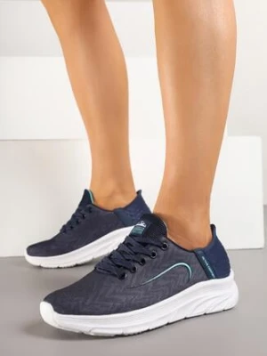 Granatowo-Miętowe Buty Sportowe Sneakersy z Tłoczeniem i Ozdobnym Napisem na Boku Canisse