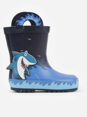 Granatowo-Niebieskie Kalosze z Ozdobą Rekina 3D Ginerinda wink