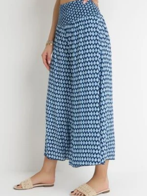 Granatowo-Niebieskie Wiskozowe Spodnie z Szerokimi Nogawkami i Gumką w Pasie Athulia j.stars