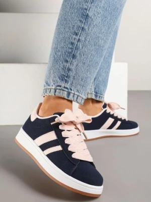 Granatowo-Różowe Sneakersy na Niskiej Platformie z Naszywkami Flordexia mulanka