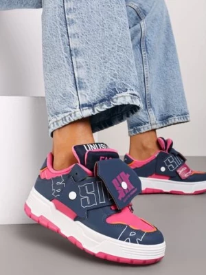 Granatowo-Różowe Sneakersy na Płaskiej Podeszwie Ozdobione Napisami Griefra