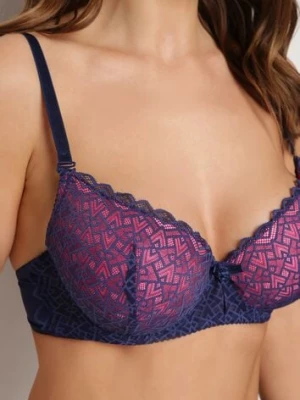 Granatowo-Różowy Biustonosz Full Cup z Delikatnym Geometrycznym Wzorem Avatyra