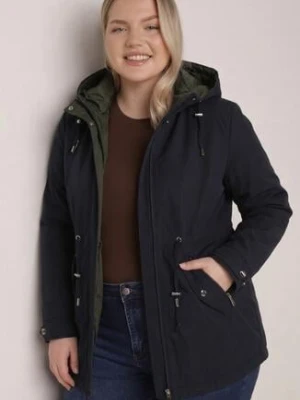 Granatowo-Zielona Dwustronna Kurtka Przejściowa w Stylu Parki z Kapturem Tidala mhm