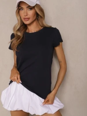 Granatowy Basicowy T-shirt z Bawełny Mevolena