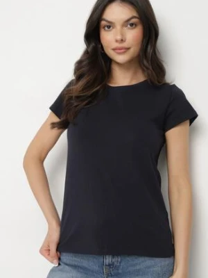 Granatowy Bawełniany Klasyczny T-shirt Lunolia basic