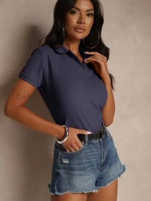 Granatowy Bawełniany T-shirt Typu Polo Arsenllia fruit of the loom