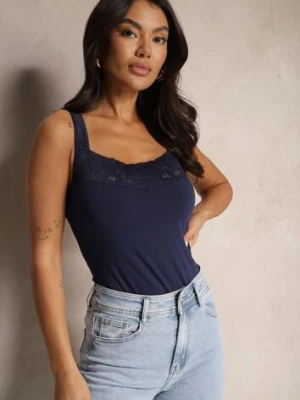 Granatowy Bawełniany Top z Koronką Arisale romee's
