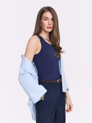 Granatowy bawełniany top z okrągłym dekoltem TARANKO