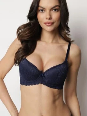 Granatowy Biustonosz o Fasonie Full Cup z Koronką Finedis han