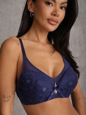 Granatowy Biustonosz Ozdobiony Transparentnymi Wstawkami i Koronką Brannor