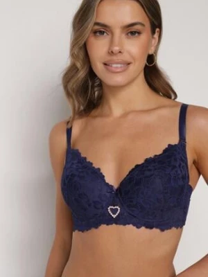 Granatowy Biustonosz z Koronką i Sercem z Cyrkonii Coratune