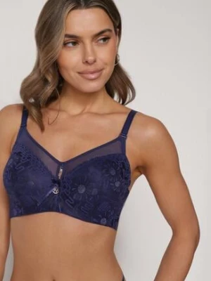 Granatowy Biustonosz z Koronką i Transparentną Wstawką Heliphine