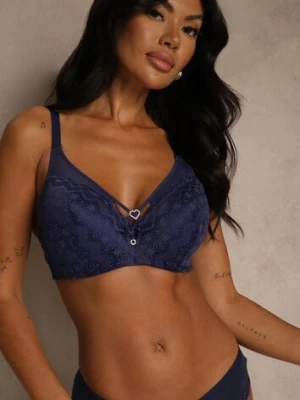 Granatowy Biustonosz z Koronki z Sercem z Cyrkonii Adrievianna