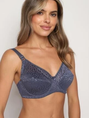 Granatowo-Szary Biustonosz z Regulowanymi Ramiączkami o Koronkowym Wykończeniu Kefefia