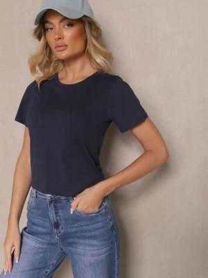 Granatowy Casualowy Bawełniany T-shirt Rivali j.style