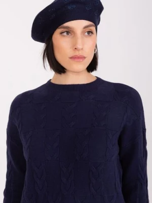 Granatowy damski beret z dżetami Wool Fashion Italia