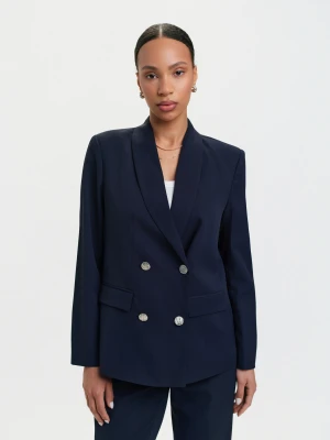 Granatowy dwurzędowy żakiet Top Secret
