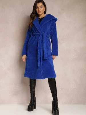 Granatowy Futrzany Płaszcz Wiązany w Pasie Vimegi lily rose