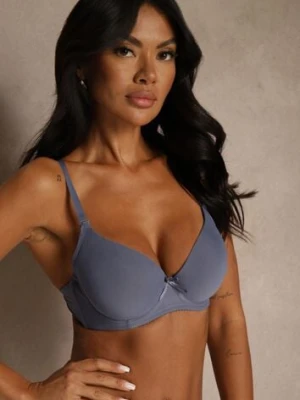 Granatowy Gładki Biustonosz o Klasycznym Fasonie Arriethia