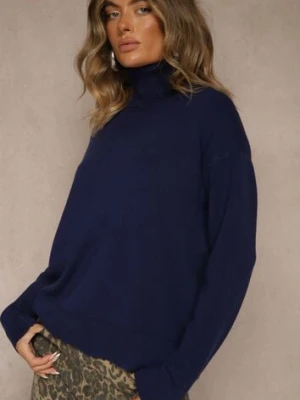 Granatowy Golf z Dodatkiem Kaszmiru z Przeszyciami po Bokach Avenella tandem