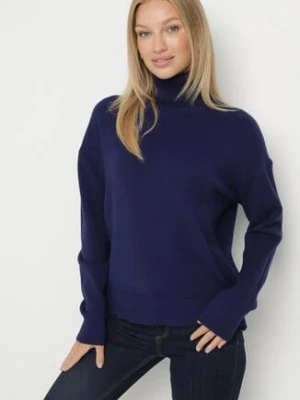 Granatowy Golf z Domieszką Kaszmiru Ozdobiony Przeszyciami Avonella tandem