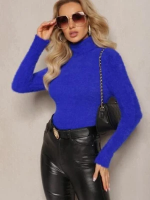 Granatowy Golf z Dzianiny z Długim Włosem i Dodatkiem Wełny Gerdonna j&x