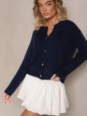 Granatowy Kardigan o Casualowym Kroju z Wełną i Moherem Lilothel jumelle