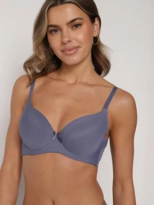 Granatowy Klasyczny Biustonosz o Gładkim Wykończeniu Lamisa