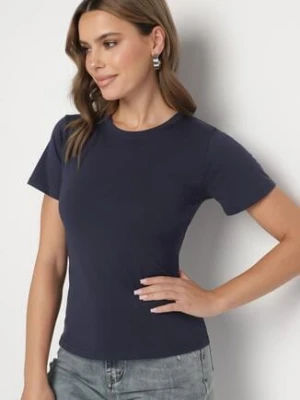 Granatowy Klasyczny T-shirt z Bawełny Lorali j.style