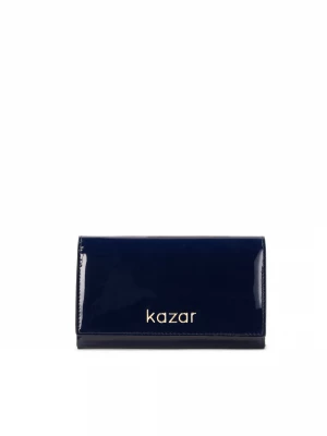 Granatowy kompaktowy portfel damski z lakierowanej skóry Kazar